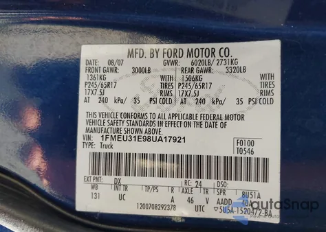 2008 Ford Explorer Sport Trac Xlt from USA, damaged, VIN 1FMEU31E98UA17921